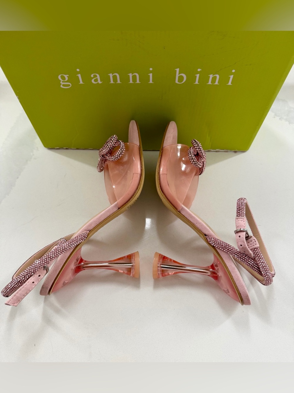 Gianni Bini's - Haydn Clear Rhinestone Bow Ankle Strap Heels - 37 - Pink - Picture 5 of 7